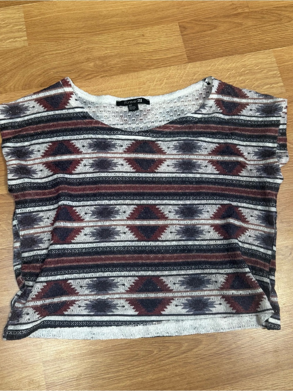 Forever 21 Rust, Ivory & Black Aztec Knit Boxy Top